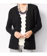 Talbots Black Cardigan Open Front Womens L Petite 100% Cotton Scalloped ... - £20.40 GBP