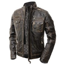 TCJ Men&#39;s Leather Jacket, Motorcycle Distressed, Biker Leather Jacket. (S, Black - $179.99