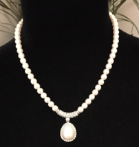 Faux Pearl &amp; Sparkling Rhinestone Necklace Elegant Formal Prom Bridal We... - $18.00