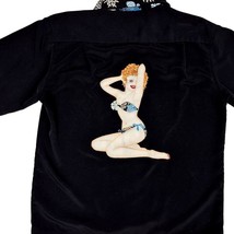 Vtg 80s Dragonfly Mens Hawaiian Shirt Pin-Up  Lady Applique Black Sz L - $91.75 CAD