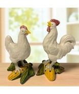 Vintage Ceramic 6” Hen and 7” Rooster Pair! Standing On Corn Hand Painte... - $37.89 CAD