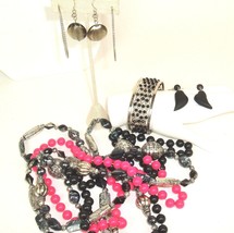 Mixed Jewelry Lot Retro Eclectic Funky Boho Black Pink Vintage To Mod - £11.67 GBP