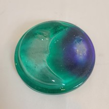 Vintage Moon Face w/Stars Blue &amp; Teal Glass Paperweight Suncatcher Art 4&quot; - $345.27 MXN
