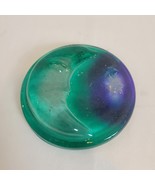 Vintage Moon Face w/Stars Blue &amp; Teal Glass Paperweight Suncatcher Art 4&quot; - $345.27 MXN