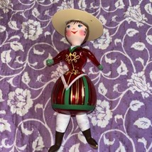 Vintage Hat Wearing Lady  Ice Skater Blown Christmas Ornament - £52.87 GBP