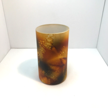 Vintage Hungary Cylinder Vase Candle Holder Amber Brown Splash Color 8&quot; - £11.66 GBP