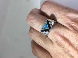 Vintage Argent Américain Southwestern Inlay Pierre Turquoise 10.75 Pointure Ring - £27.86 GBP