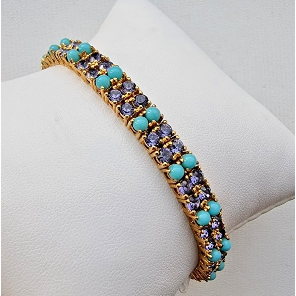Joan Rivers 925 Sterling Silver Gold Plated Amethyst And Turquoise Bracelet At Item image 4