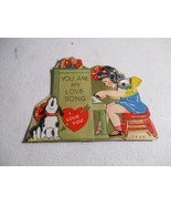 Vintage 1939 WWII Girl playing piano and dog Mechanical Valentine Card rare - €27,51 EUR