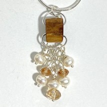 Pearl &amp; Florida Black Coral Swarovski Crystals Pendant Silver Necklace - £43.00 GBP