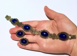 European Cannetille Art Nouveau Bezel set Lapis Lazuli 800 Silver Bracelet - £242.78 GBP