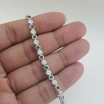 7Ct Round Cut Green Emerald &amp; Diamond Women&#39;s Bracelet 8&quot; Inch 14K White Gold FN - £137.79 GBP
