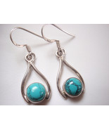 Blue Turquoise 925 Sterling Silver Earrings Round receive exact earrings - £11.50 GBP