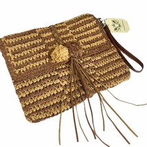 Handbag Republic Raffia Woven Straw Bohemian Envelope Clutch Purse Medium Brown - £35.16 GBP