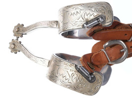 Vintage Engraved western cowboy spurs Made in China - £86.36 GBP