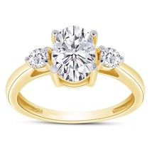 1.40CT Oval Moissanite Three Stone Engagement Ring 14K Yellow Gold Plated Silver - £83.97 GBP
