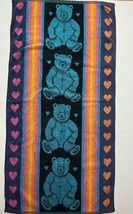 Vintage J Franco Beach Towel Blue Bears Teddy Bear Heart 24x47&quot; - £18.09 GBP