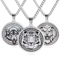 Spirit Animal Necklace | Bear Wolf Tiger Lion Pendant | Stainless Steel Statemen - £13.83 GBP