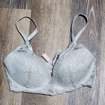 Victoria&#39;s Secret White Gray Netted Lace Dream Angels Padded Plunge Bra ... - £8.74 GBP