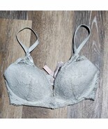Victoria&#39;s Secret White Gray Netted Lace Dream Angels Padded Plunge Bra ... - $11.64