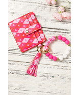 Rose Red Valentine Fashion PU Card Bag Key Chain with Silicone Bracelet - $10.96 CAD