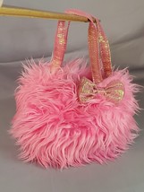 Aurora Plush Faux Fur Carry Bag Purse Pink Sparkle Bow Straps Handle - £6.29 GBP