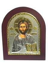 Jesus Byzantine Icon Sterling Silver 925 Treated With Gold 13x11 - £21.12 GBP