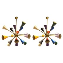 Fantástico Par De Multicolor Sputnik Latón Araña 16 Brazo Italiano Iluminación - £459.29 GBP