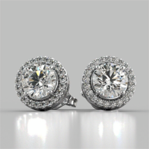 4.00Ct Round Cut Simulated Diamond 14K White Gold Plated Halo Stud Gift Earrings - £51.78 GBP