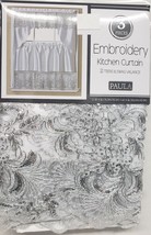 3pc. Embroidery Curtains Set:2 Tiers(30&quot;x36&quot;) &amp; Swag(60&quot;x36&quot;)FLOWERS,PAULA,wh,ST - £18.63 GBP