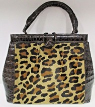 NANCY GONZALEZ Animal Print Pony Hair &amp; Brown Trimmed Crocodile Bag - $660.00