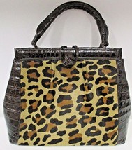 NANCY GONZALEZ Animal Print Pony Hair &amp; Brown Trimmed Crocodile Bag - £648.96 GBP