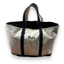 Vintage LL Bean Boat &amp; Tote Canvas Bag Large Black &amp; Cream Made In Maine XL - $47.51