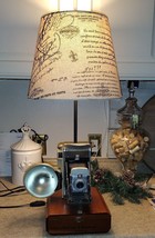 Polaroid 80A Land Camera Cigar Box Converted Lamp W/ French Script Shade - $99.99