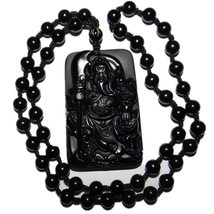 2.6&quot; China Certified Nature Black Obsidian Jade Guangong Amulet Hnad Made Neckla - £69.19 GBP