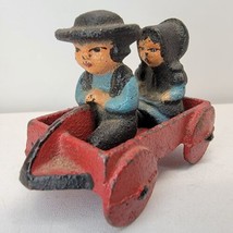 Vintage Wilton Cast Iron Amish Boy and Girl Figures in Red Wagon - $18.63
