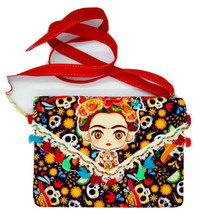 Frida doll red crossbody bag floral design Mexico new HH - $34.95