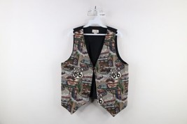 Vtg 90s Streetwear Womens S Tapestry Needlepoint Route 66 Open Front Vest USA - £47.44 GBP