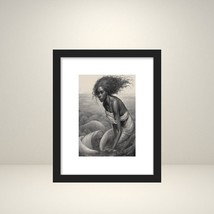  African Black Mermaid Drawing Sketch Print &quot;8x10&quot; Framed By Shantress Nicole - £13.30 GBP