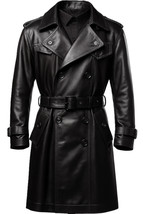 Men&#39;s Stylish Trench Coat Black New Leather Handmade Lambskin Soft Causa... - $3,237.99 MXN+