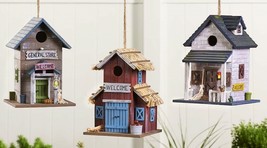 Small Town Bird House and Accents Wood  9.8&quot; High Multicolor Hanging Cho... - £22.41 GBP