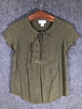 Liz Claiborne Petites Small Top Womens Olive Drab Green Short Sleeve Siz... - £8.23 GBP