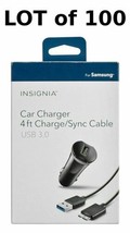 100 BULK LOT Micro-USB 3.0 Car Charger 4ft Sync Cable for Galaxy S5 External HDD - £55.79 GBP