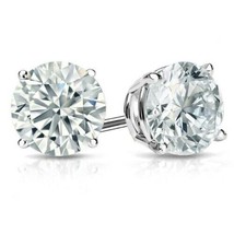 5Ct Round Simulated Diamond Earrings Studs Real 14K White Gold Plated Screw Back - £44.00 GBP