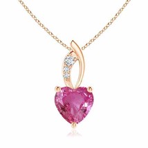 Authenticity Guarantee 
Pink Sapphire Heart Pendant with Diamond Accents in 1... - £1,730.27 GBP