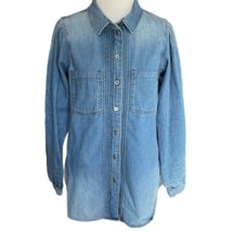 American Eagle Women Denim Button Front Shirt Blue Puffed Long Sleeve Gorpcore S - £11.07 GBP