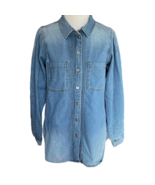 American Eagle Women Denim Button Front Shirt Blue Puffed Long Sleeve Gorpcore S - £10.85 GBP