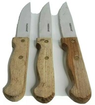 Farberware 3 Oversized Steak Knife Wood Cutlery 9.75” L 1” W Stainless Blade - £21.46 GBP