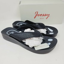 Jeossy Milan Women&#39;s Metallic Black Thong Platform Sandals Size 8 To 8.5 - £25.25 GBP