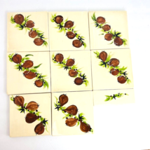 Vintage HandMade Ceramic 5x5 Wall Tiles Hand Painted Fired Plums Figs Be... - £32.14 GBP